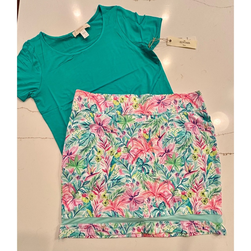 2 pc Kerisma Stella Parker Small Skort & top Womens Teal Floral Activewear - Picture 3 of 14